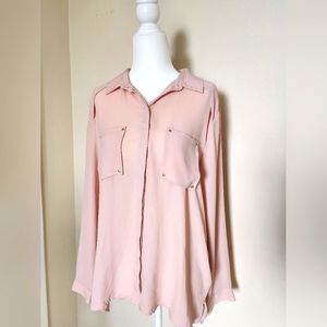 H&M women's loose pink long sleeve utility top size L